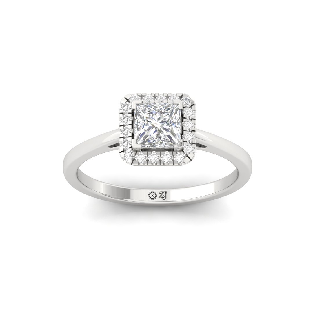 Princess Cut Diamond Halo Engagement Ring | Royal Lab Grown CVD Diamond Promise Ring of Forever Love | 925 Silver | 10K | 14K | 18K - Main View