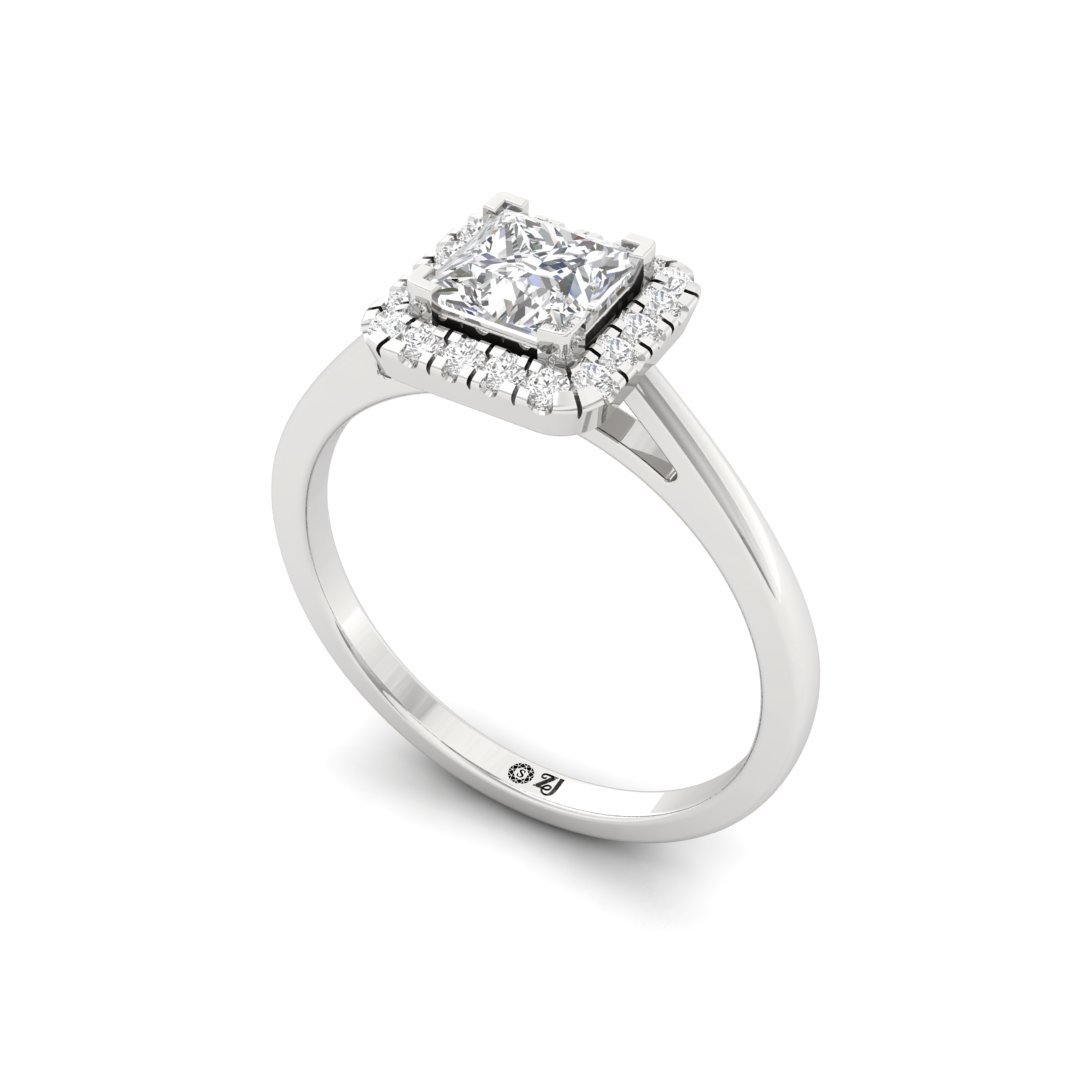 Princess Cut Diamond Halo Engagement Ring | Royal Lab Grown CVD Diamond Promise Ring of Forever Love | 925 Silver | 10K | 14K | 18K - View 2