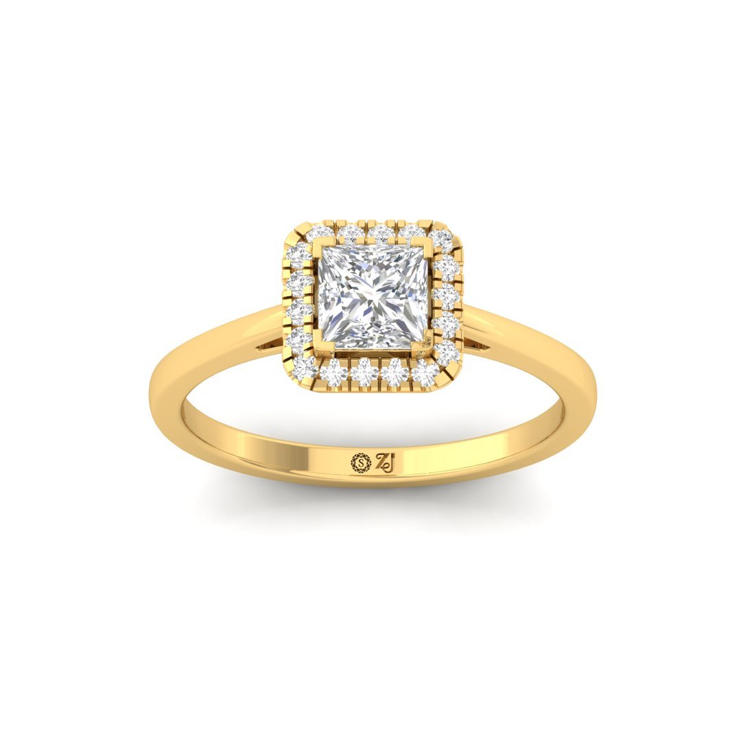 Princess Cut Diamond Halo Engagement Ring | Royal Lab Grown CVD Diamond Promise Ring of Forever Love | 925 Silver | 10K | 14K | 18K - Gold Main View