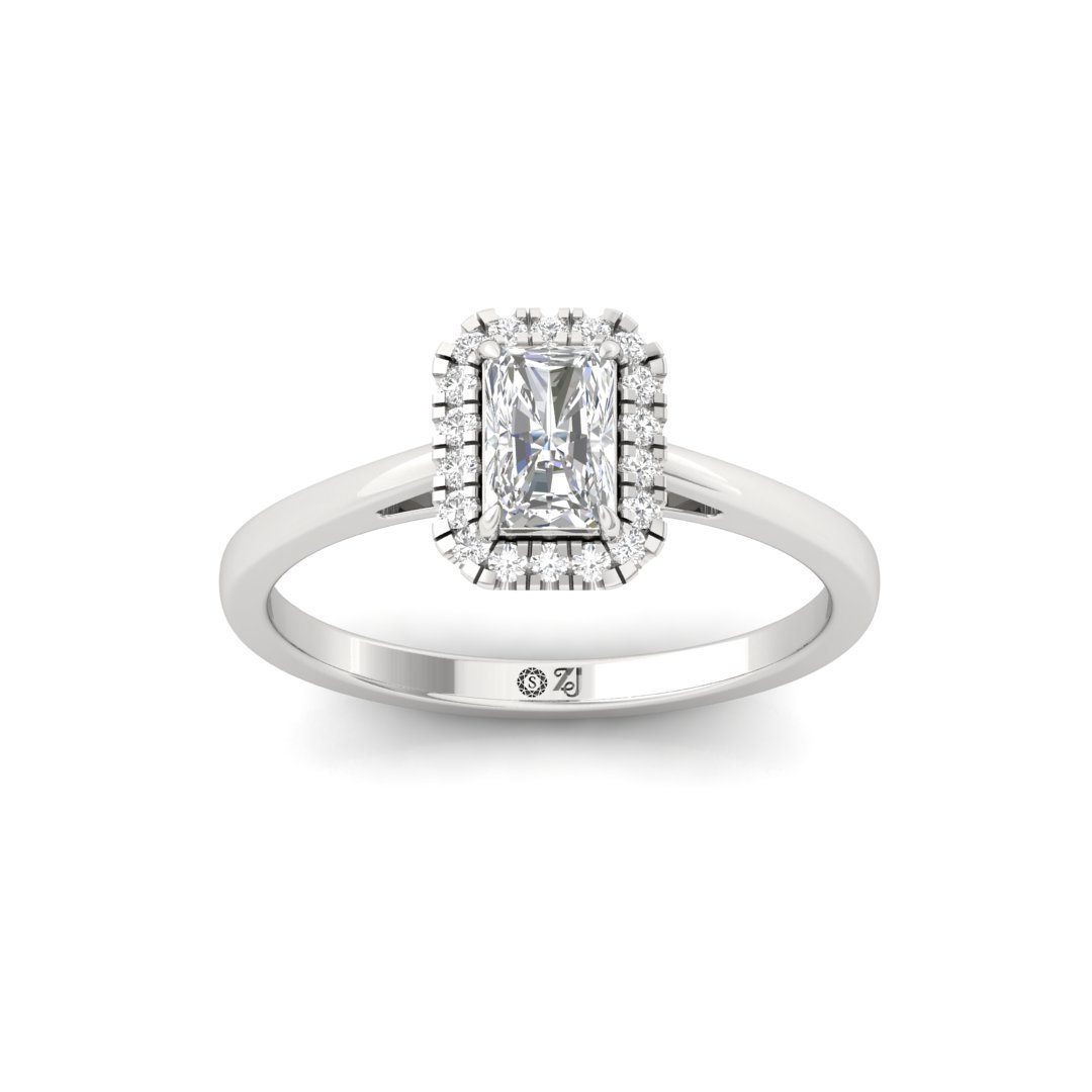 Radiant Cut Diamond Halo Engagement Ring | Elegant Lab Grown CVD Diamond Ring of Eternal Bond | 925 Silver | 10K | 14K | 18K - Main View