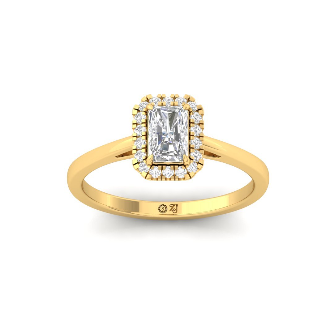 Radiant Cut Diamond Halo Engagement Ring | Elegant Lab Grown CVD Diamond Ring of Eternal Bond | 925 Silver | 10K | 14K | 18K - Gold Main View