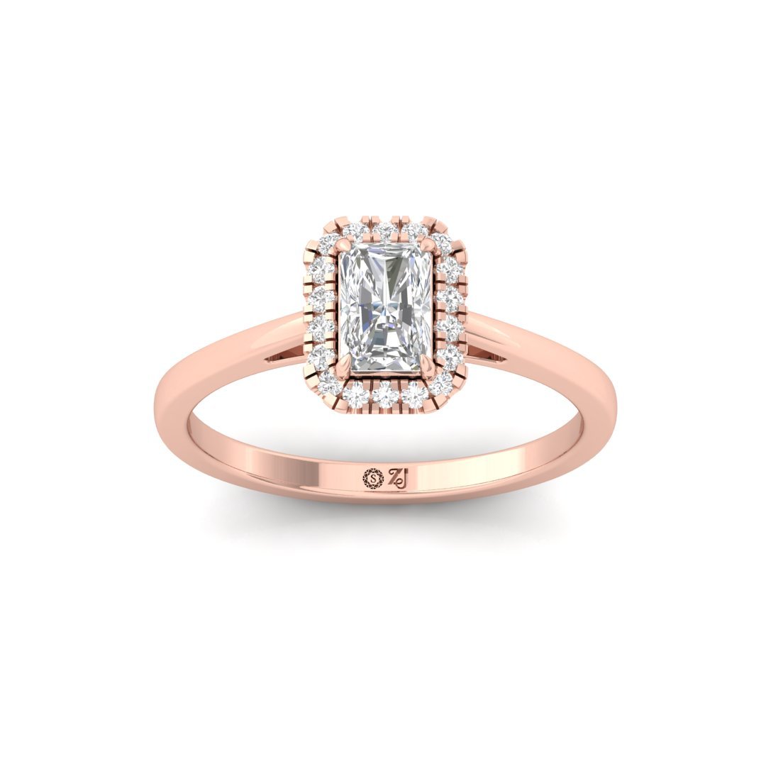 Radiant Cut Diamond Halo Engagement Ring | Elegant Lab Grown CVD Diamond Ring of Eternal Bond | 925 Silver | 10K | 14K | 18K - Rose Gold Main View