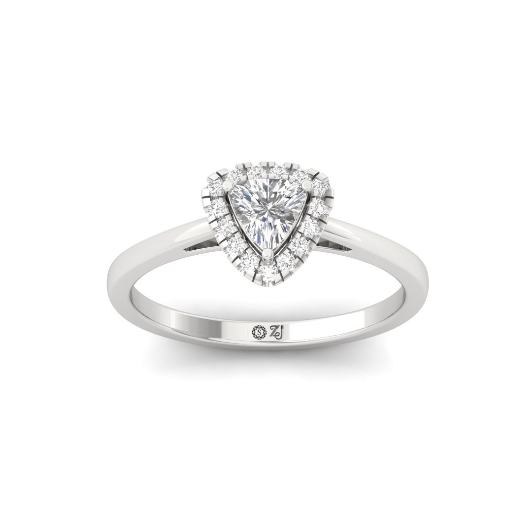 Trillion Cut Diamond Halo Engagement Ring | Unique Lab Grown CVD Diamond Promise Ring of Love & Forever Bond | 925 Silver | 10K | 14K | 18K - Main View