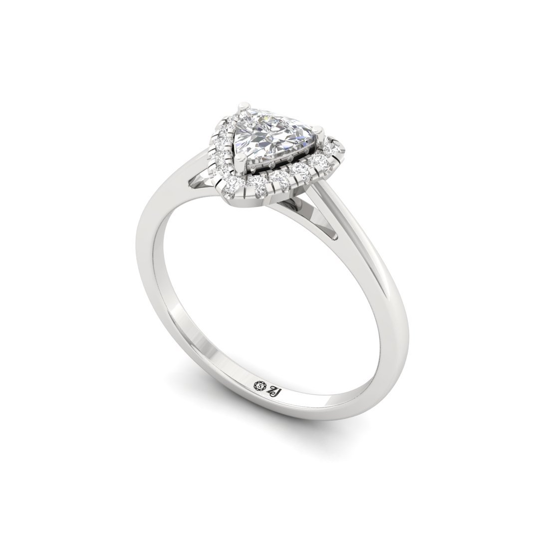 Trillion Cut Diamond Halo Engagement Ring | Unique Lab Grown CVD Diamond Promise Ring of Love & Forever Bond | 925 Silver | 10K | 14K | 18K - View 2