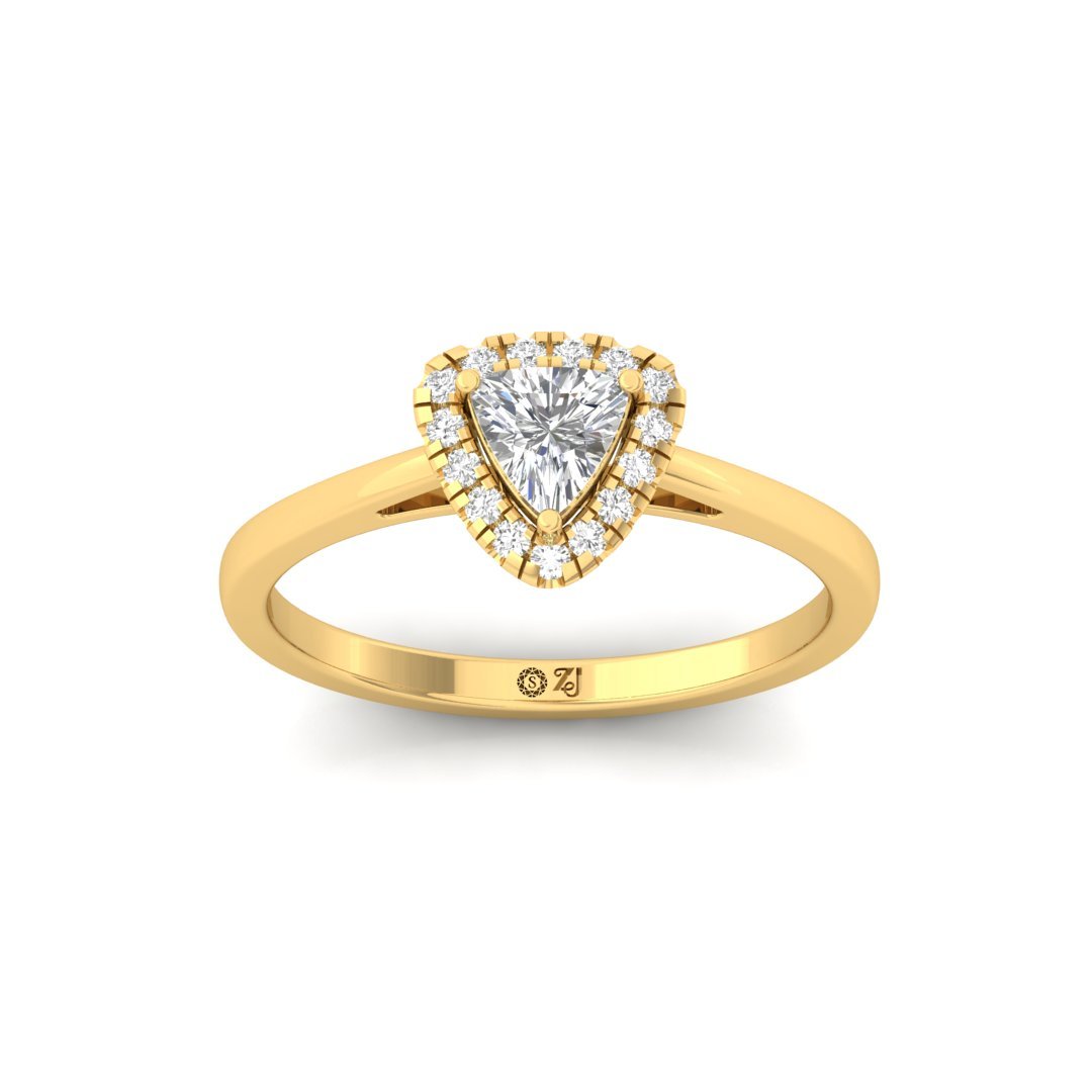 Trillion Cut Diamond Halo Engagement Ring | Unique Lab Grown CVD Diamond Promise Ring of Love & Forever Bond | 925 Silver | 10K | 14K | 18K - Gold Main View