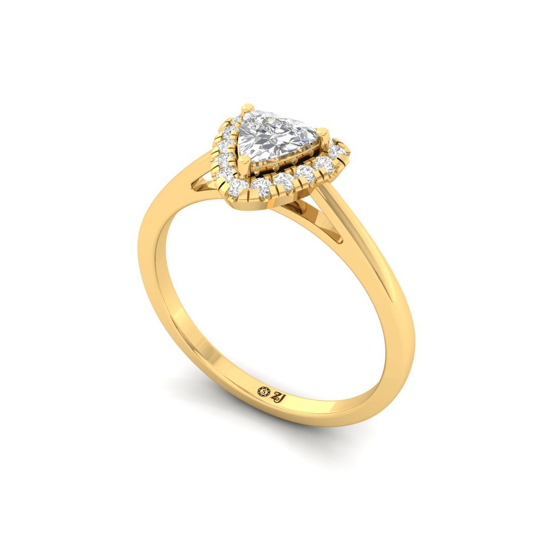 Trillion Cut Diamond Halo Engagement Ring | Unique Lab Grown CVD Diamond Promise Ring of Love & Forever Bond | 925 Silver | 10K | 14K | 18K - View 2