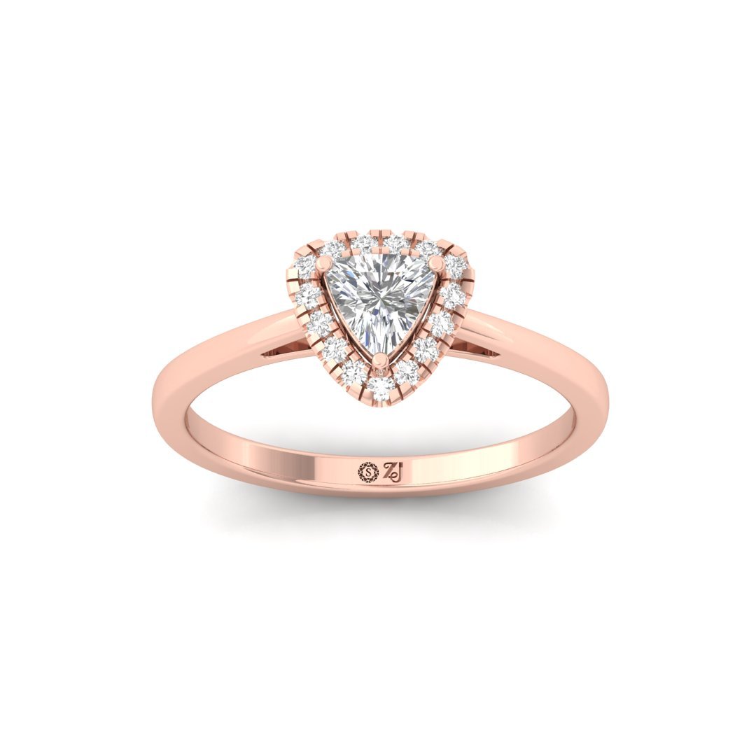 Trillion Cut Diamond Halo Engagement Ring | Unique Lab Grown CVD Diamond Promise Ring of Love & Forever Bond | 925 Silver | 10K | 14K | 18K - Rose Gold Main View