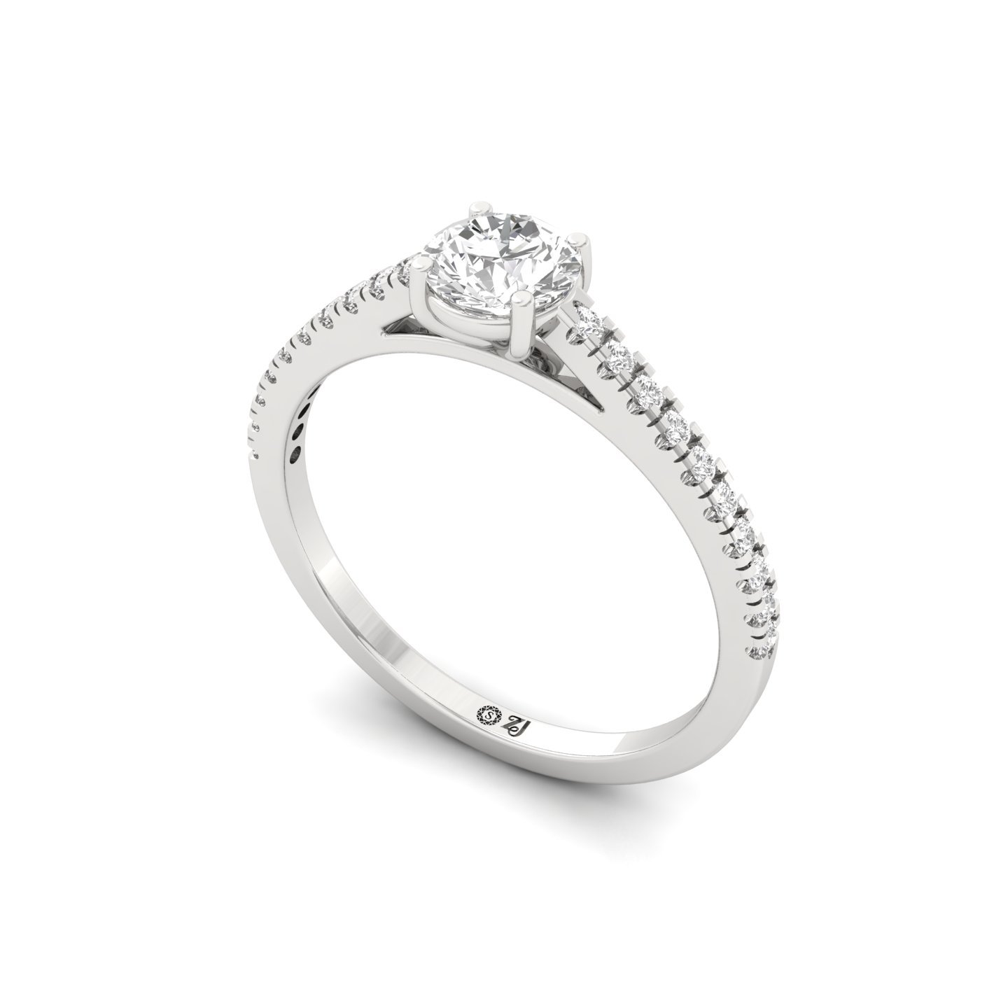 Round Cut Diamond Solitaire Engagement Ring with Pave Band | Romantic Lab Grown CVD Diamond Ring of Eternal Love | 925 Silver | 10K | 14K | 18K - View 2