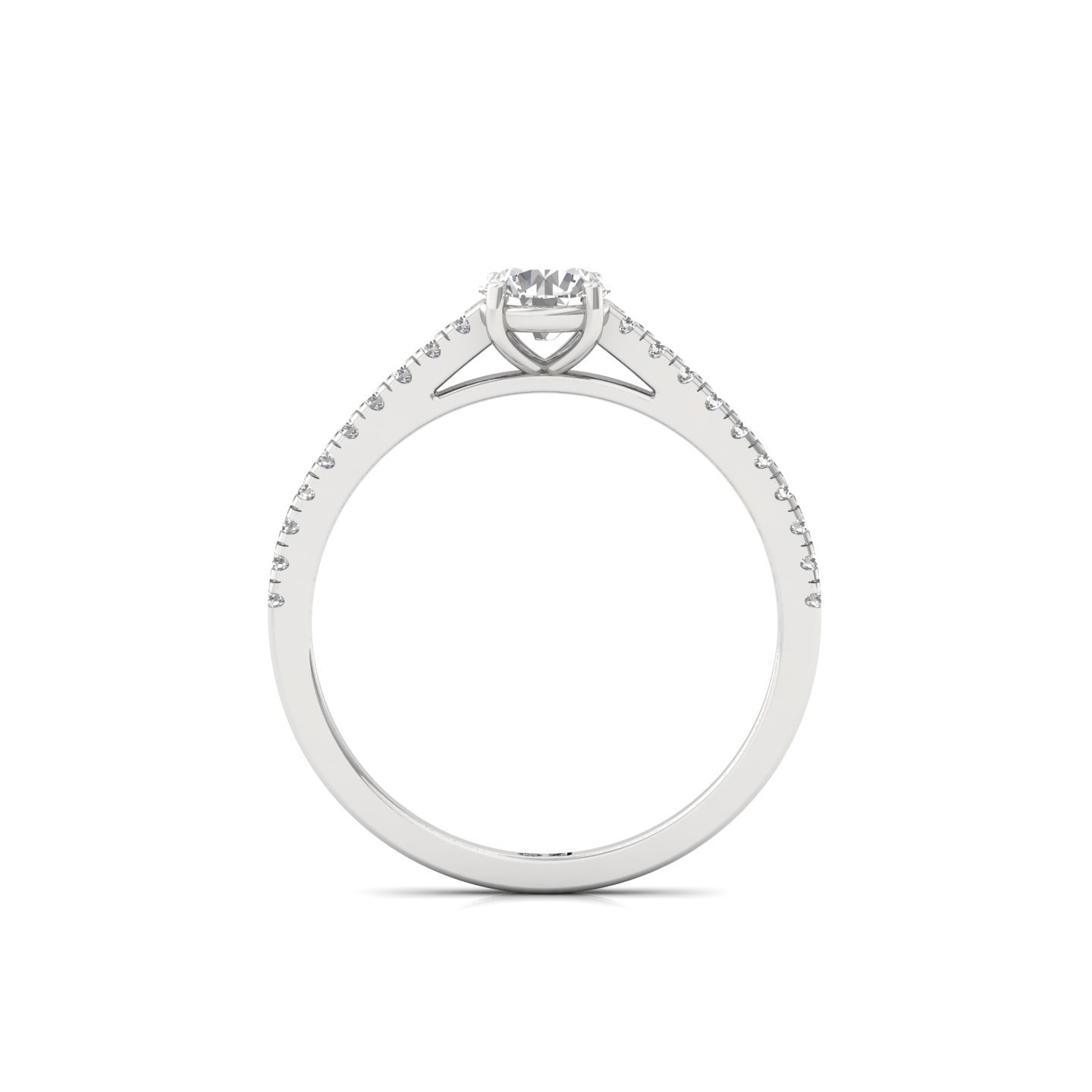 Round Cut Diamond Solitaire Engagement Ring with Pave Band | Romantic Lab Grown CVD Diamond Ring of Eternal Love | 925 Silver | 10K | 14K | 18K - View 3