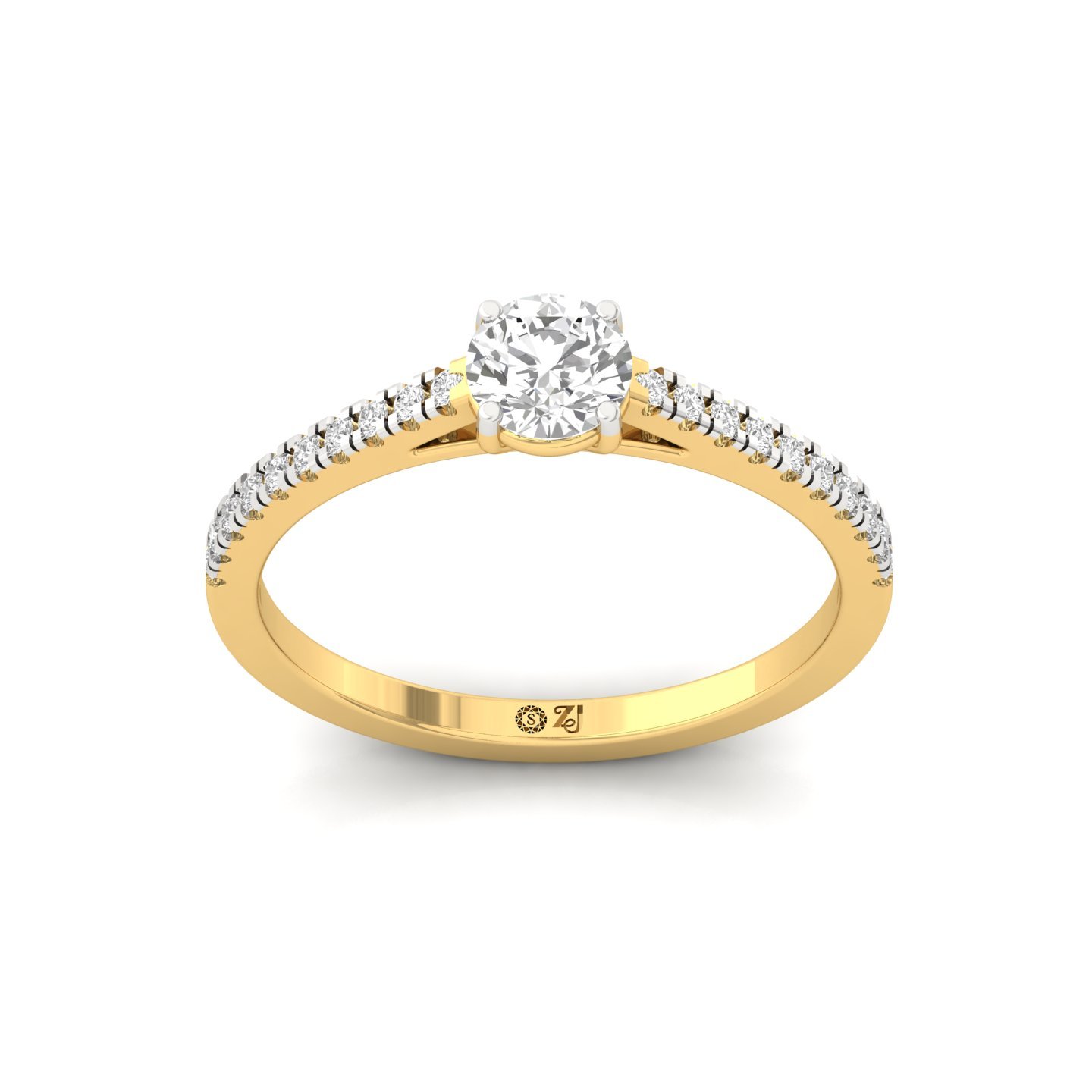 Round Cut Diamond Solitaire Engagement Ring with Pave Band | Romantic Lab Grown CVD Diamond Ring of Eternal Love | 925 Silver | 10K | 14K | 18K - Gold Main View