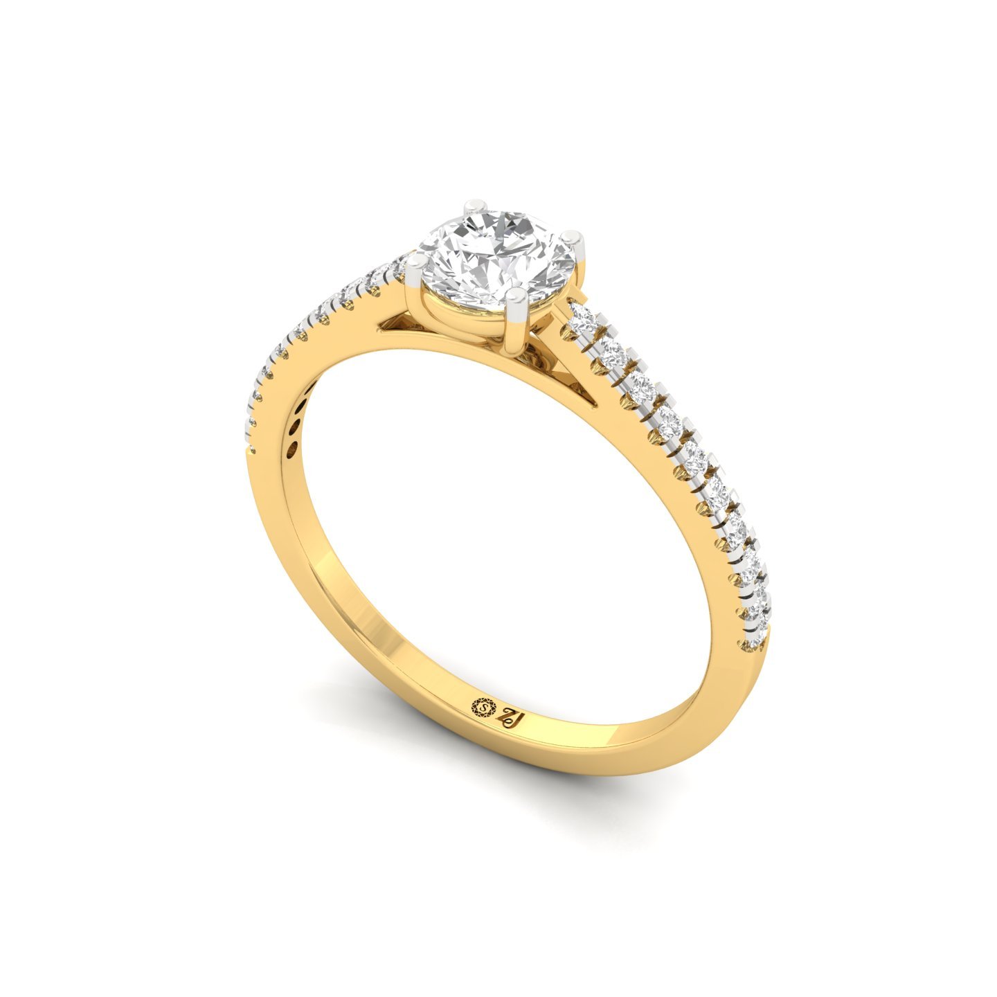 Round Cut Diamond Solitaire Engagement Ring with Pave Band | Romantic Lab Grown CVD Diamond Ring of Eternal Love | 925 Silver | 10K | 14K | 18K - View 2