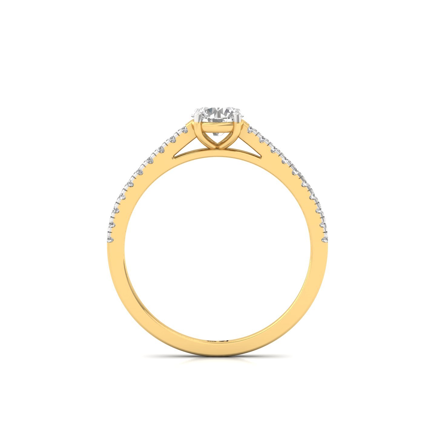 Round Cut Diamond Solitaire Engagement Ring with Pave Band | Romantic Lab Grown CVD Diamond Ring of Eternal Love | 925 Silver | 10K | 14K | 18K - View 3