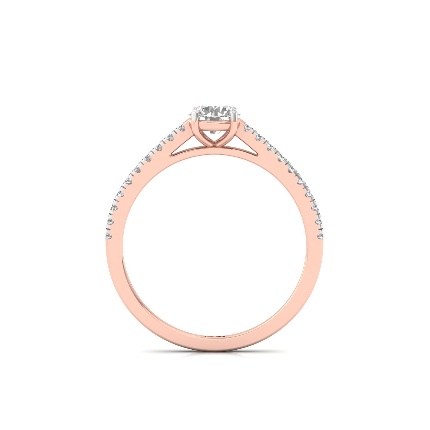 Round Cut Diamond Solitaire Engagement Ring with Pave Band | Romantic Lab Grown CVD Diamond Ring of Eternal Love | 925 Silver | 10K | 14K | 18K - View 3