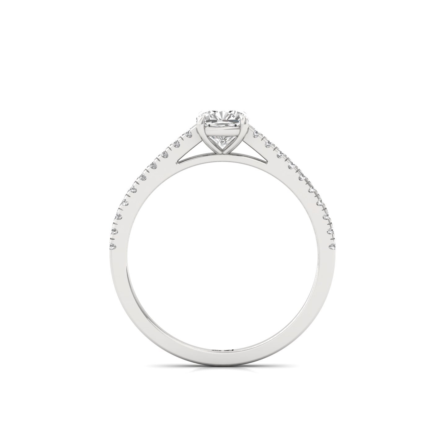 Cushion Cut Diamond Solitaire Engagement Ring with Pave Band | Elegant Lab Grown CVD Diamond Ring of Love & Commitment | 925 Silver | 10K | 14K | 18K - View 3