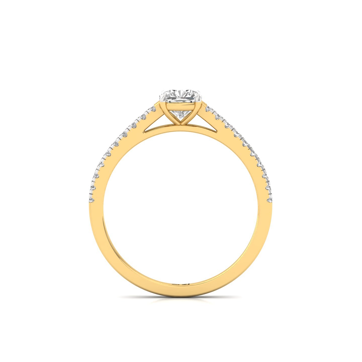 Cushion Cut Diamond Solitaire Engagement Ring with Pave Band | Elegant Lab Grown CVD Diamond Ring of Love & Commitment | 925 Silver | 10K | 14K | 18K - View 3