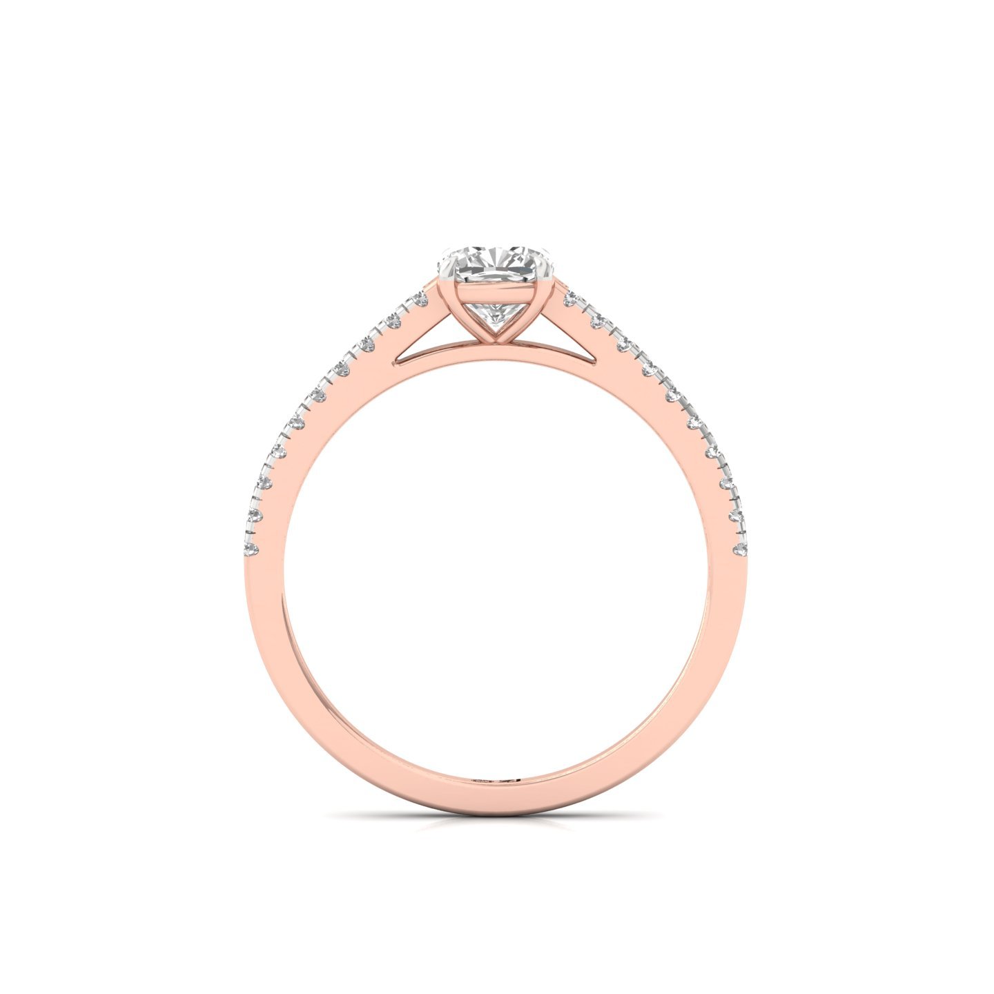 Cushion Cut Diamond Solitaire Engagement Ring with Pave Band | Elegant Lab Grown CVD Diamond Ring of Love & Commitment | 925 Silver | 10K | 14K | 18K - View 3