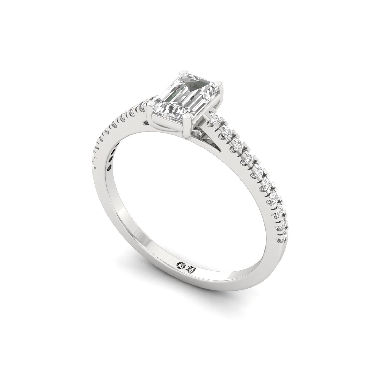 Emerald Cut Diamond Solitaire Engagement Ring with Pave Band | Modern Lab Grown CVD Diamond Ring of Eternal Love | 925 Silver | 10K | 14K | 18K - View 2