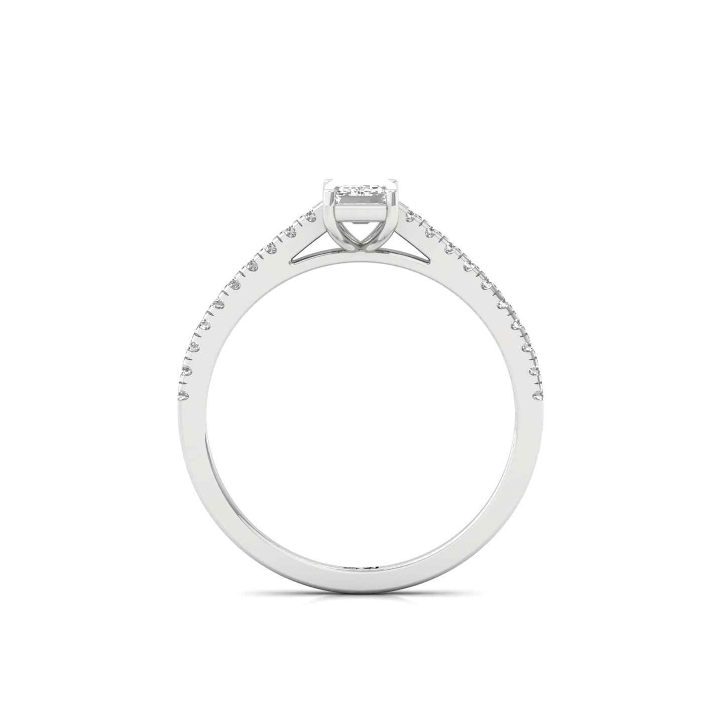 Emerald Cut Diamond Solitaire Engagement Ring with Pave Band | Modern Lab Grown CVD Diamond Ring of Eternal Love | 925 Silver | 10K | 14K | 18K - View 3