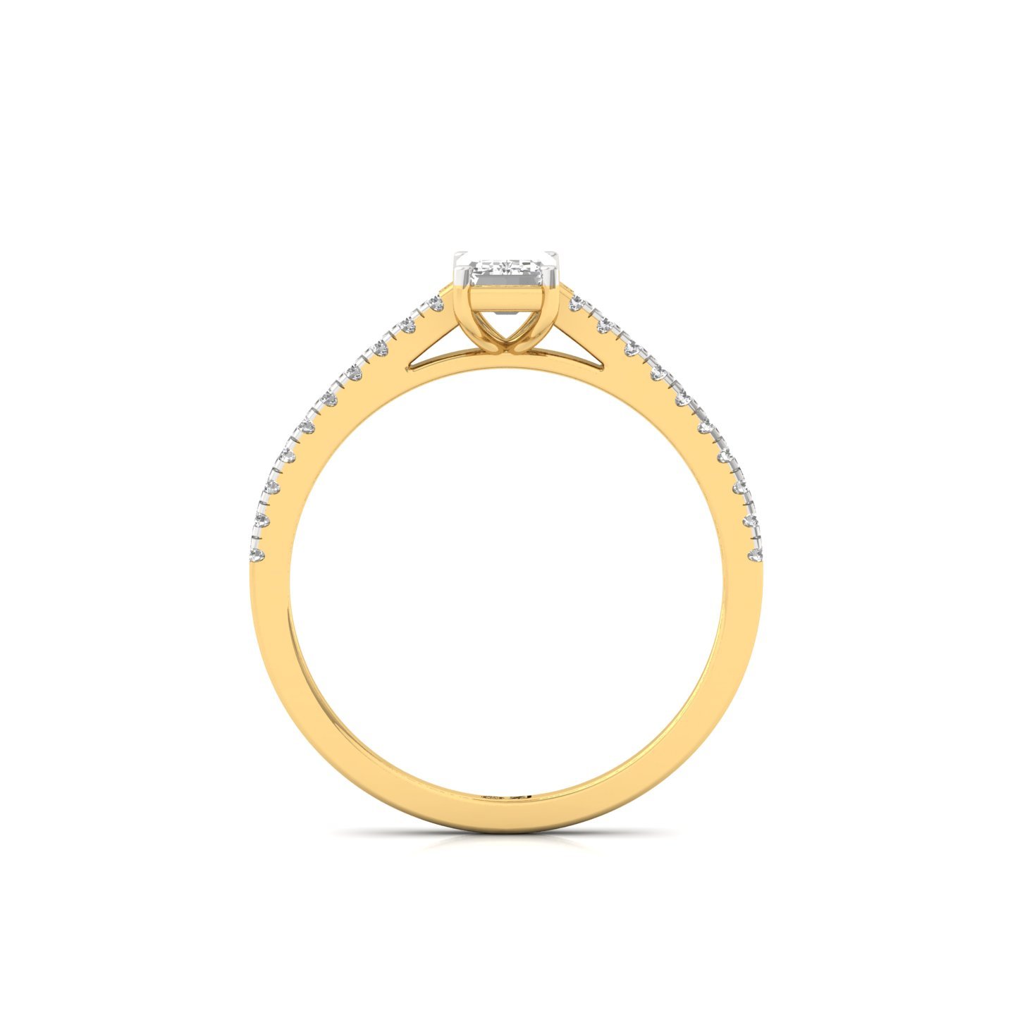 Emerald Cut Diamond Solitaire Engagement Ring with Pave Band | Modern Lab Grown CVD Diamond Ring of Eternal Love | 925 Silver | 10K | 14K | 18K - View 3