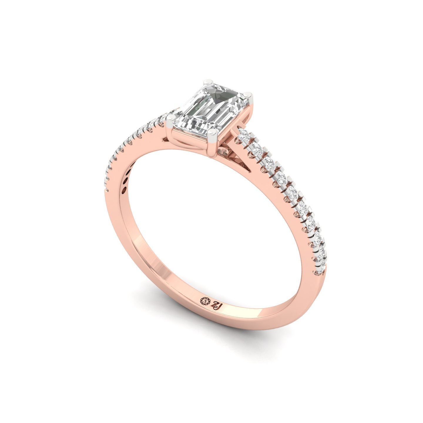 Emerald Cut Diamond Solitaire Engagement Ring with Pave Band | Modern Lab Grown CVD Diamond Ring of Eternal Love | 925 Silver | 10K | 14K | 18K - View 2