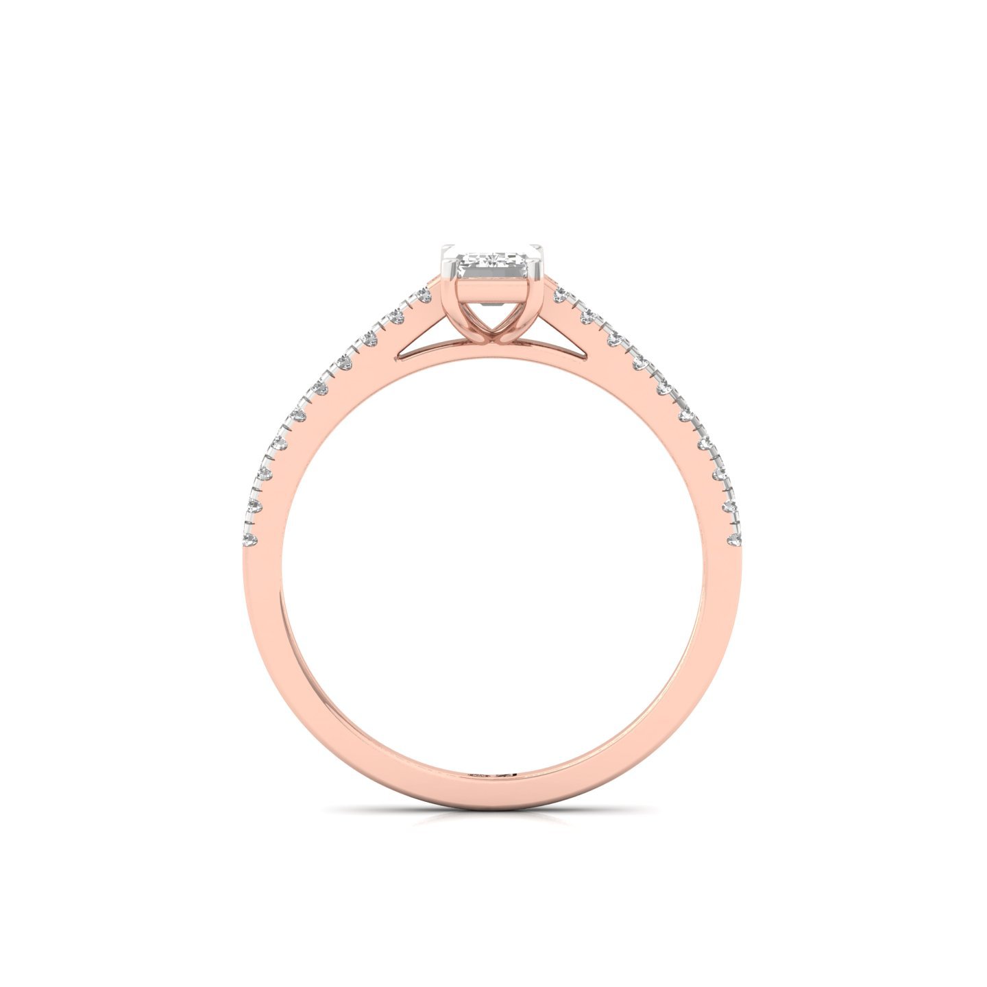 Emerald Cut Diamond Solitaire Engagement Ring with Pave Band | Modern Lab Grown CVD Diamond Ring of Eternal Love | 925 Silver | 10K | 14K | 18K - View 3