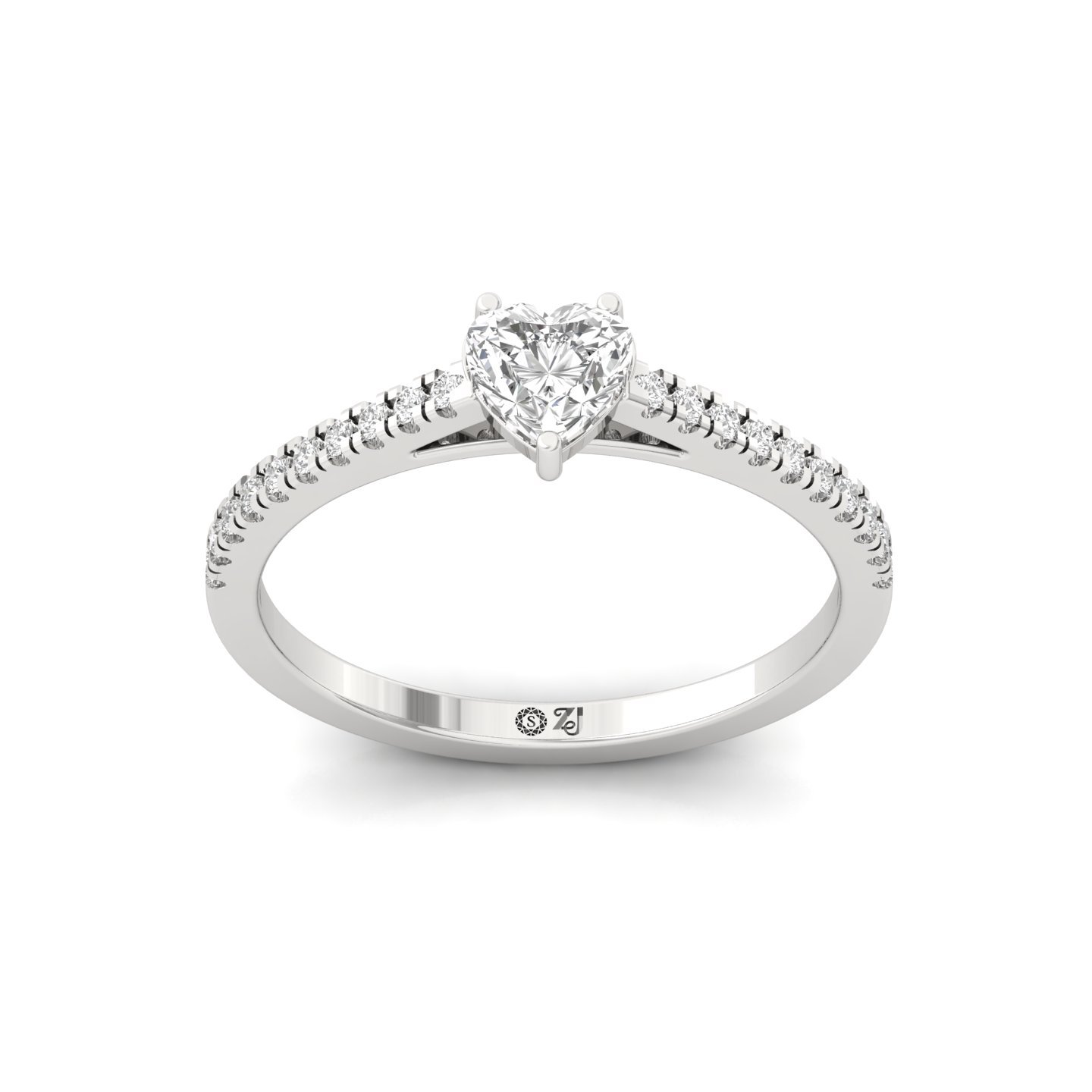 Heart Cut Diamond Solitaire Engagement Ring with Pave Band | Romantic Lab Grown CVD Diamond Ring of Devotion | 925 Silver | 10K | 14K | 18K - Main View