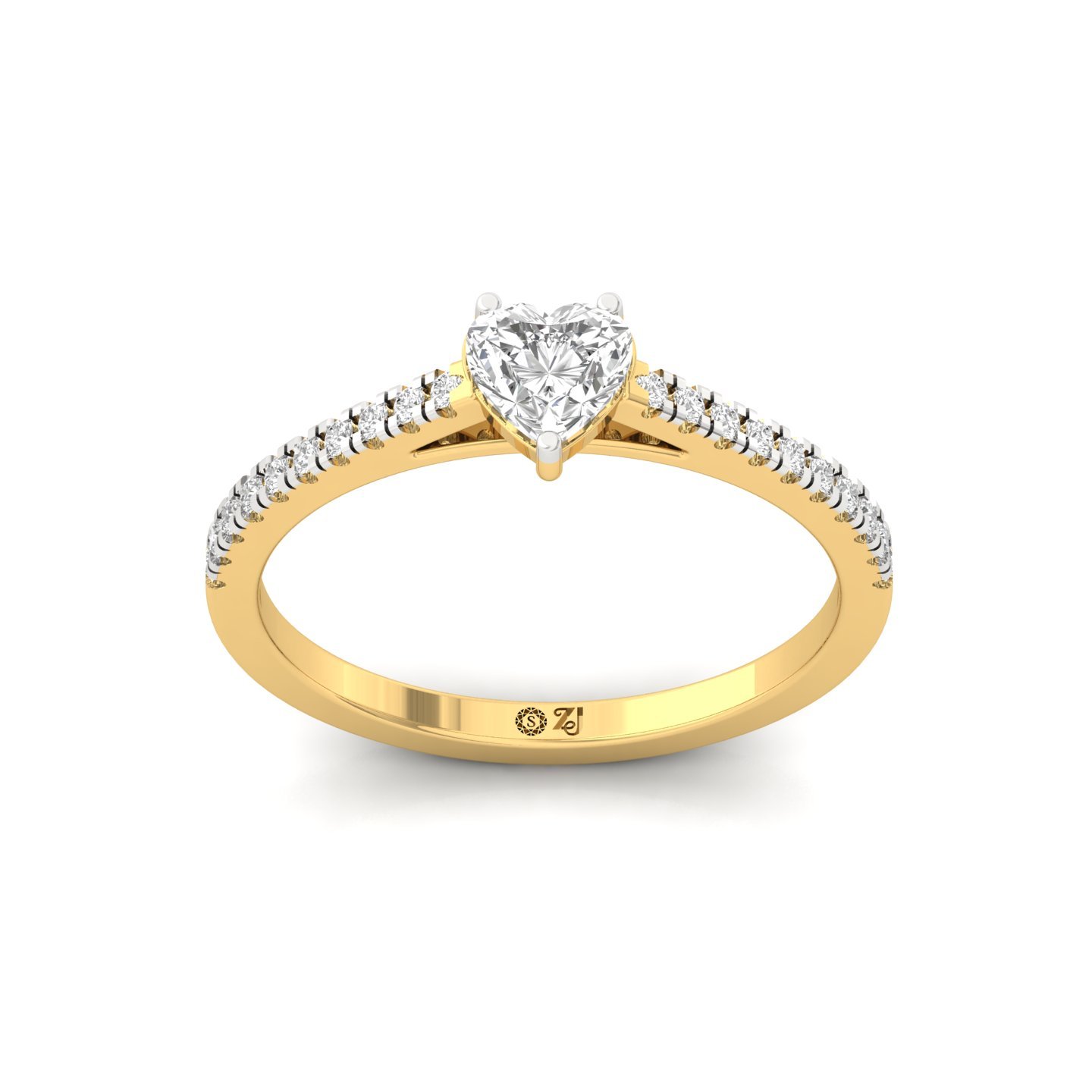 Heart Cut Diamond Solitaire Engagement Ring with Pave Band | Romantic Lab Grown CVD Diamond Ring of Devotion | 925 Silver | 10K | 14K | 18K - Gold Main View