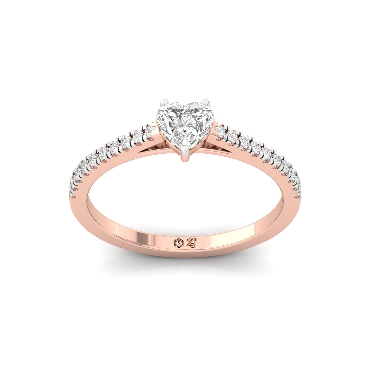 Heart Cut Diamond Solitaire Engagement Ring with Pave Band | Romantic Lab Grown CVD Diamond Ring of Devotion | 925 Silver | 10K | 14K | 18K - Rose Gold Main View