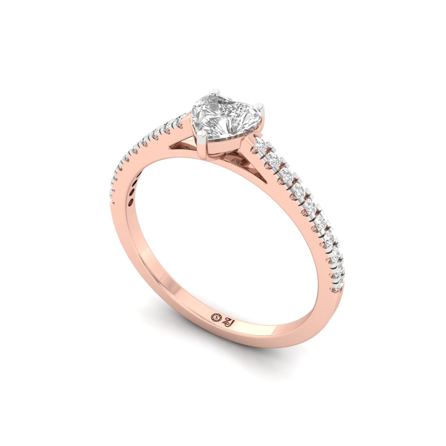 Heart Cut Diamond Solitaire Engagement Ring with Pave Band | Romantic Lab Grown CVD Diamond Ring of Devotion | 925 Silver | 10K | 14K | 18K - View 2