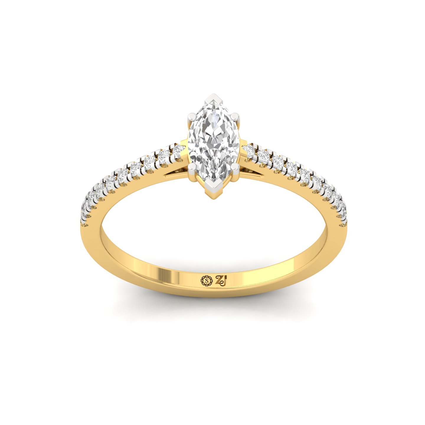 Marquise Cut Diamond Solitaire Engagement Ring with Pave Band | Elegant Lab Grown CVD Diamond Ring of Grace & Love | 925 Silver | 10K | 14K | 18K - Gold Main View