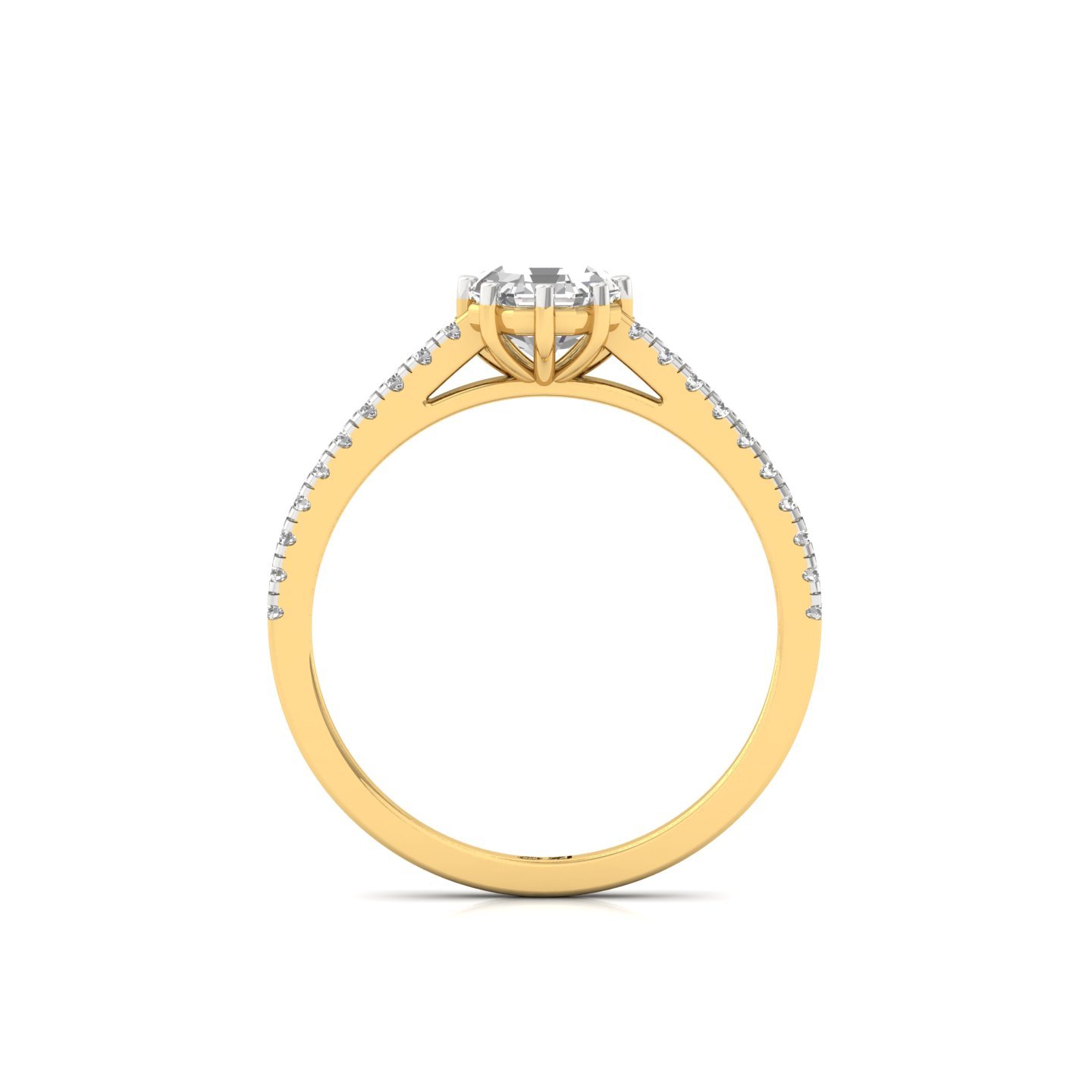 Octagon Cut Diamond Solitaire Engagement Ring with Pave Band | Modern Lab Grown CVD Diamond Ring of Elegance & Love | 925 Silver | 10K | 14K | 18K - View 3