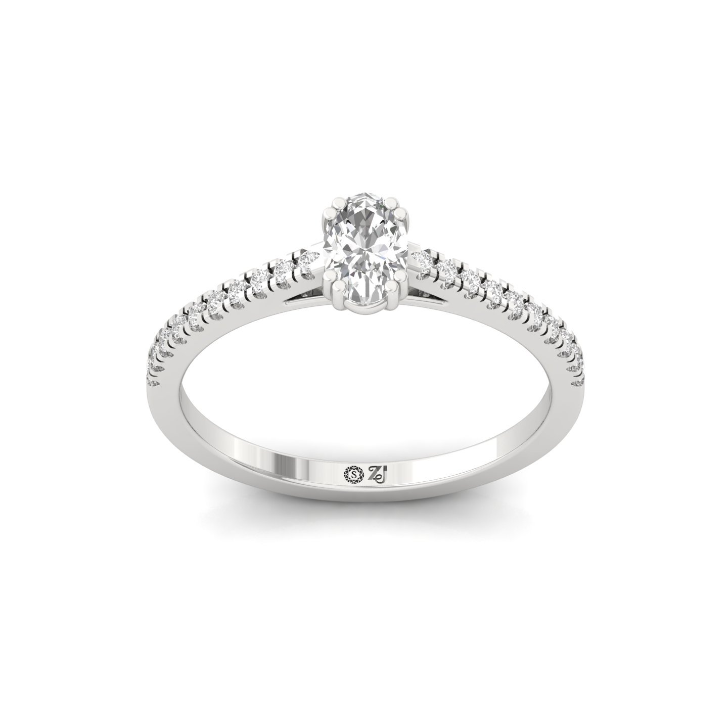 Oval Cut Diamond Solitaire Engagement Ring with Pave Band | Romantic Lab Grown CVD Diamond Ring of Love & Togetherness | 925 Silver | 10K | 14K | 18K - Main View