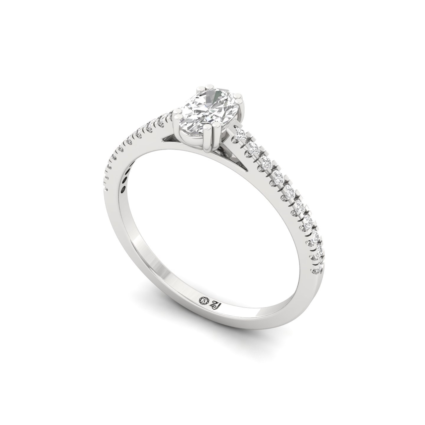 Oval Cut Diamond Solitaire Engagement Ring with Pave Band | Romantic Lab Grown CVD Diamond Ring of Love & Togetherness | 925 Silver | 10K | 14K | 18K - View 2