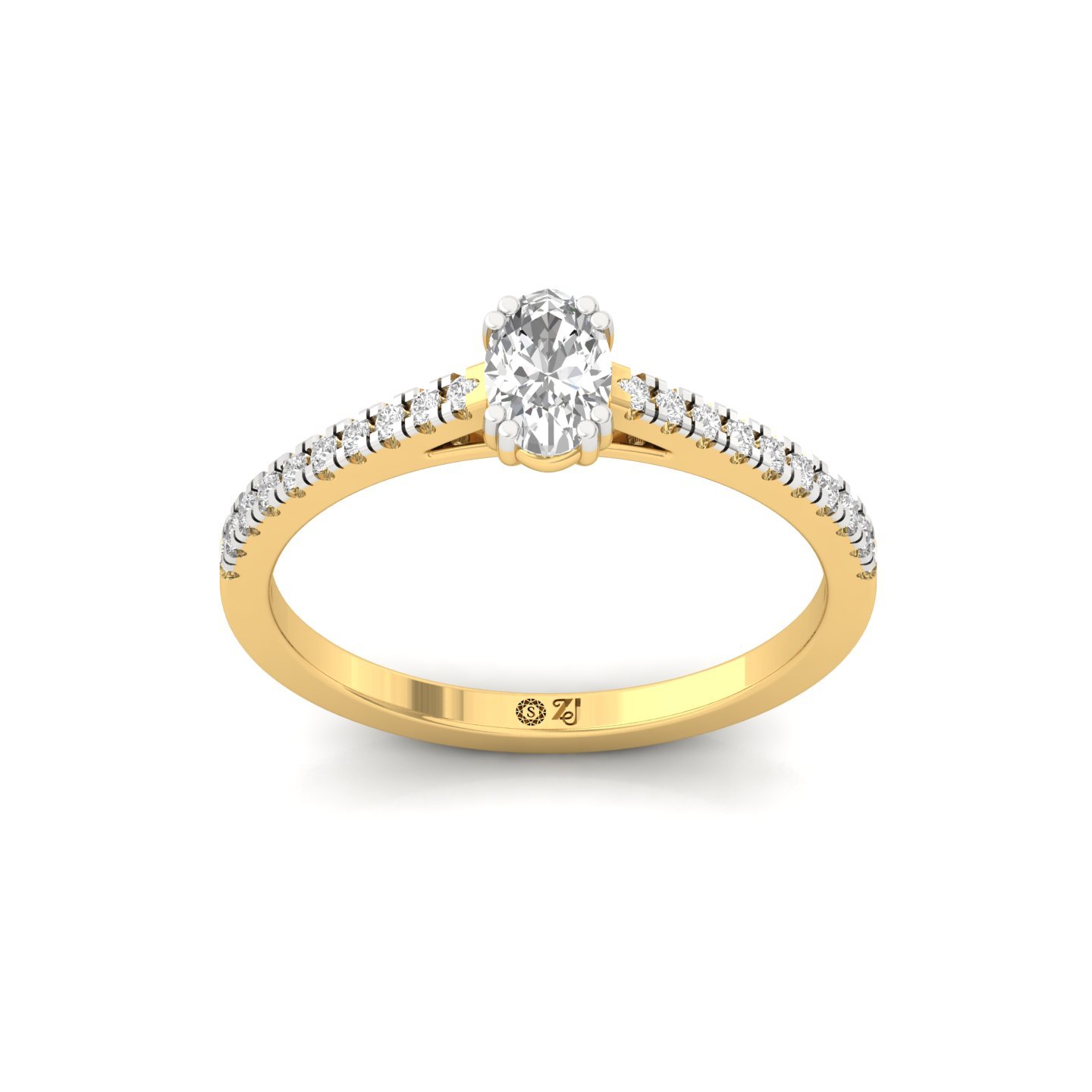 Oval Cut Diamond Solitaire Engagement Ring with Pave Band | Romantic Lab Grown CVD Diamond Ring of Love & Togetherness | 925 Silver | 10K | 14K | 18K - Gold Main View