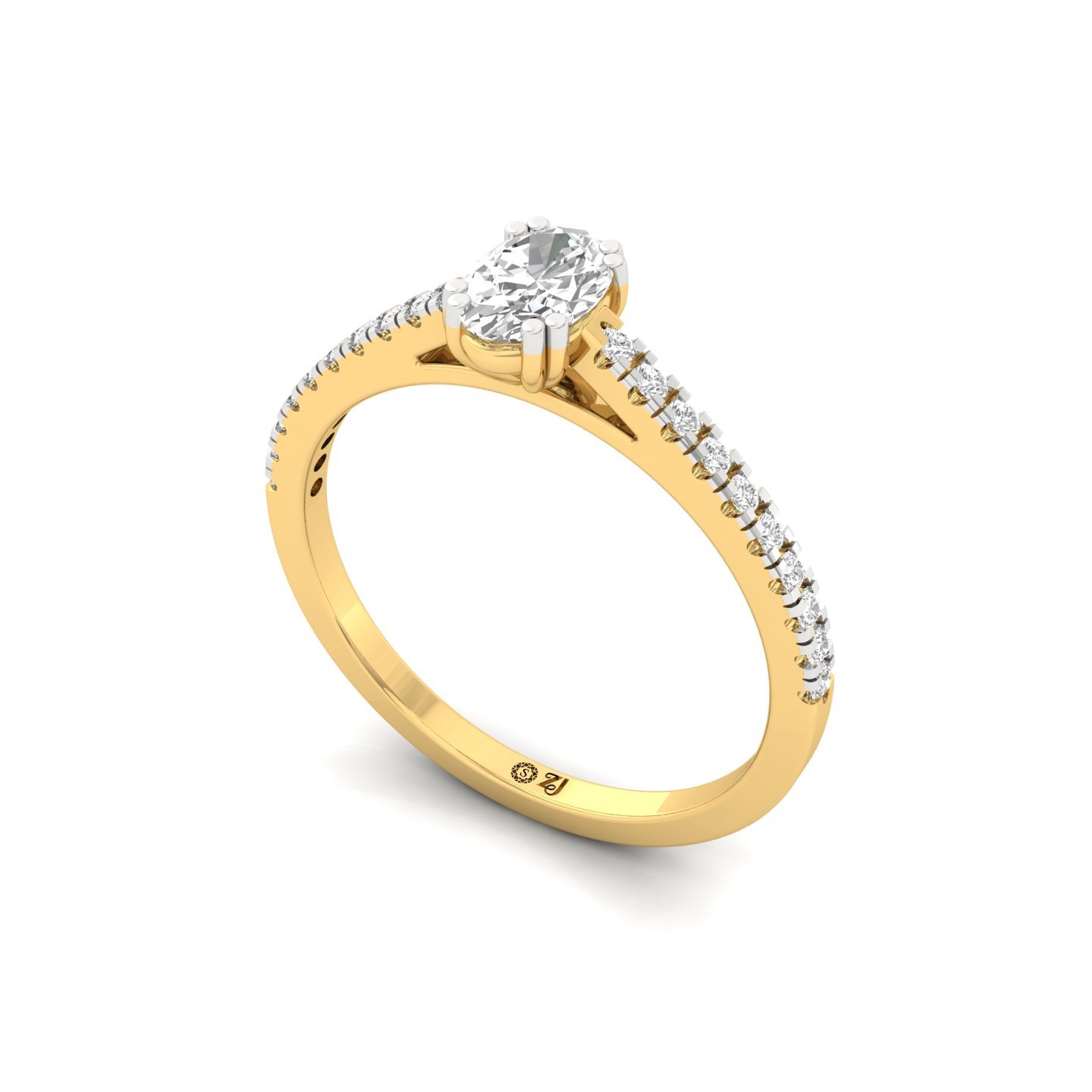 Oval Cut Diamond Solitaire Engagement Ring with Pave Band | Romantic Lab Grown CVD Diamond Ring of Love & Togetherness | 925 Silver | 10K | 14K | 18K - View 2