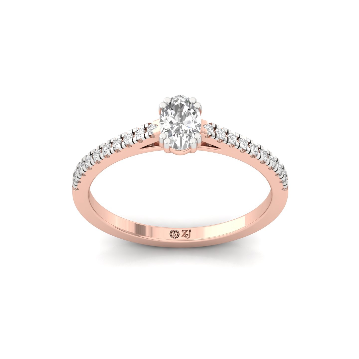 Oval Cut Diamond Solitaire Engagement Ring with Pave Band | Romantic Lab Grown CVD Diamond Ring of Love & Togetherness | 925 Silver | 10K | 14K | 18K - Rose Gold Main View