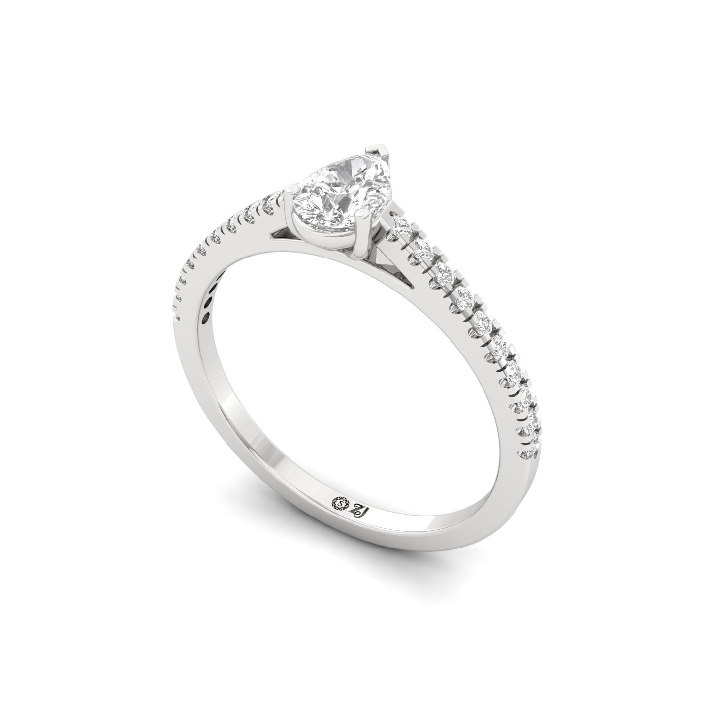 Pear Cut Diamond Solitaire Engagement Ring with Pave Band | Romantic Lab Grown CVD Diamond Ring of Love & Promise | 925 Silver | 10K | 14K | 18K - View 2