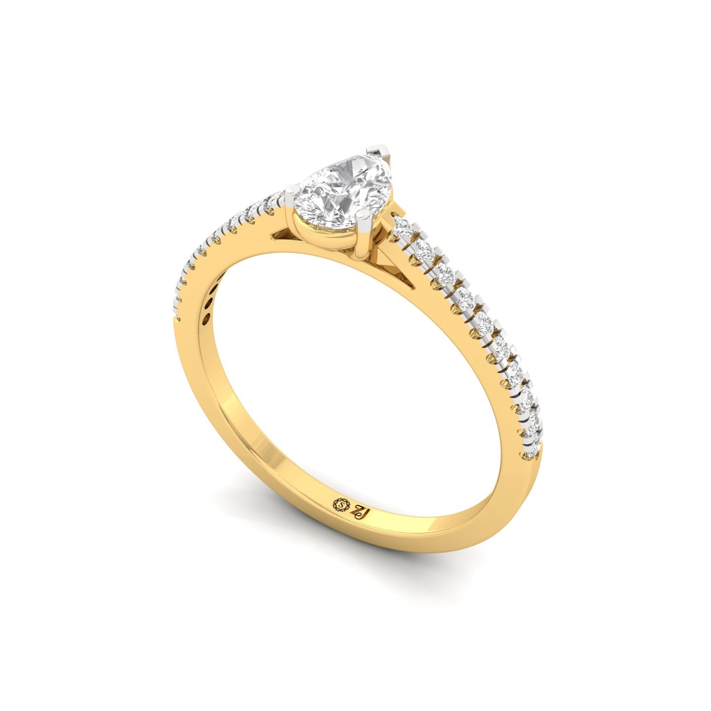 Pear Cut Diamond Solitaire Engagement Ring with Pave Band | Romantic Lab Grown CVD Diamond Ring of Love & Promise | 925 Silver | 10K | 14K | 18K - View 2