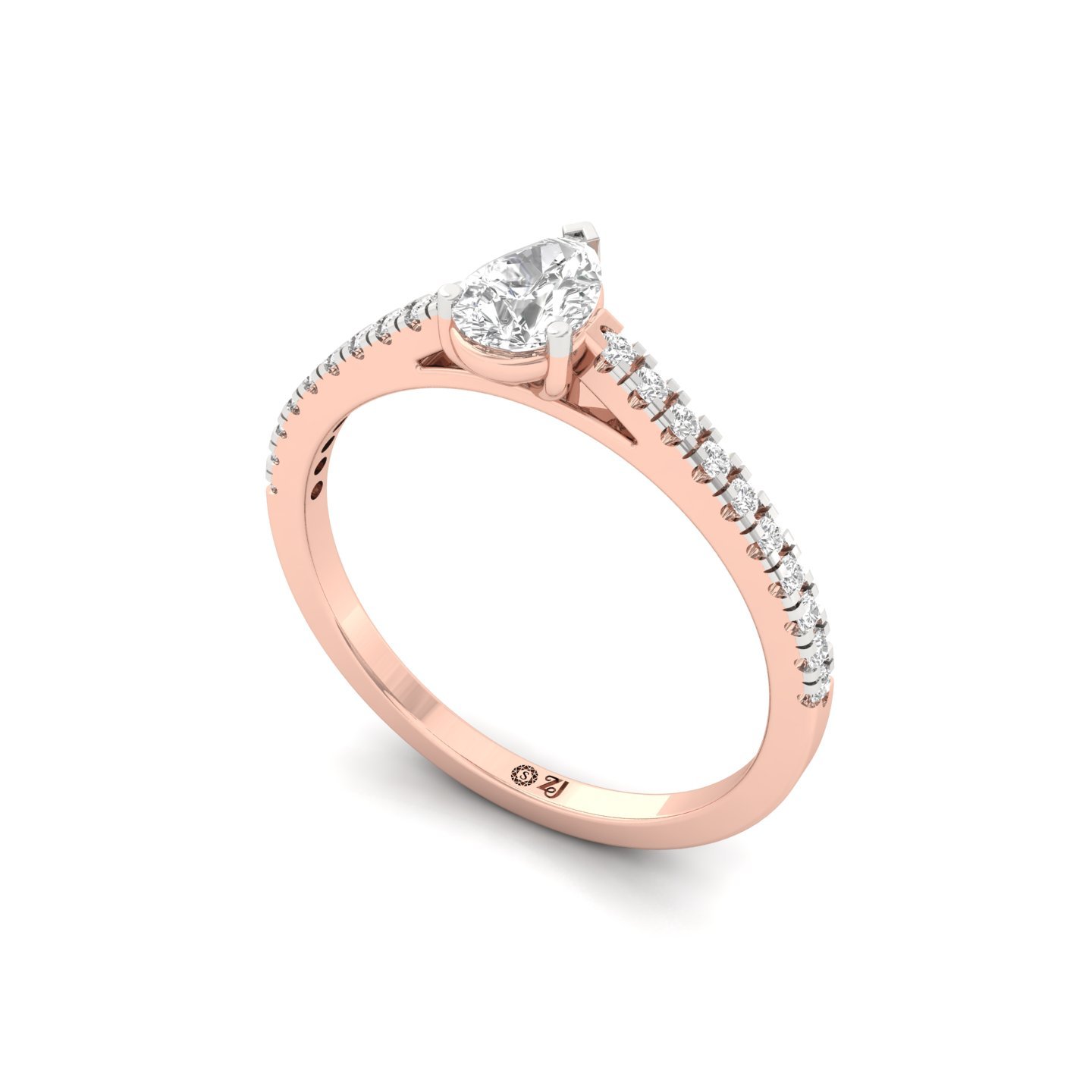 Pear Cut Diamond Solitaire Engagement Ring with Pave Band | Romantic Lab Grown CVD Diamond Ring of Love & Promise | 925 Silver | 10K | 14K | 18K - View 2