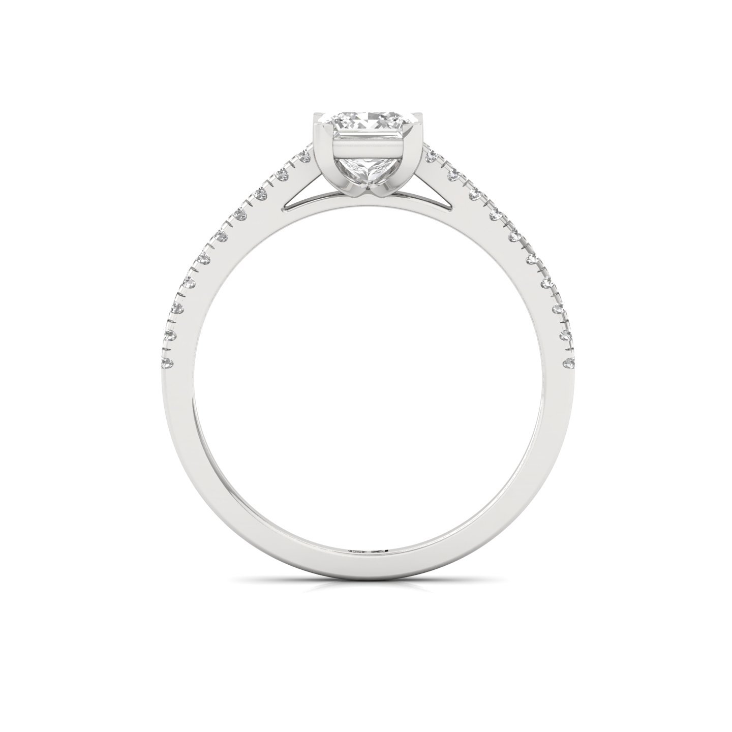 Princess Cut Diamond Solitaire Engagement Ring with Pave Band | Elegant Lab Grown CVD Diamond Ring of Love & Promise | 925 Silver | 10K | 14K | 18K - View 3