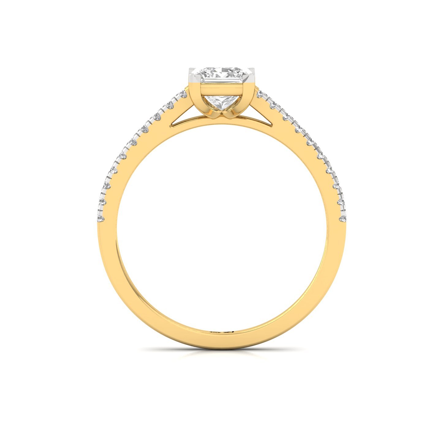 Princess Cut Diamond Solitaire Engagement Ring with Pave Band | Elegant Lab Grown CVD Diamond Ring of Love & Promise | 925 Silver | 10K | 14K | 18K - View 3