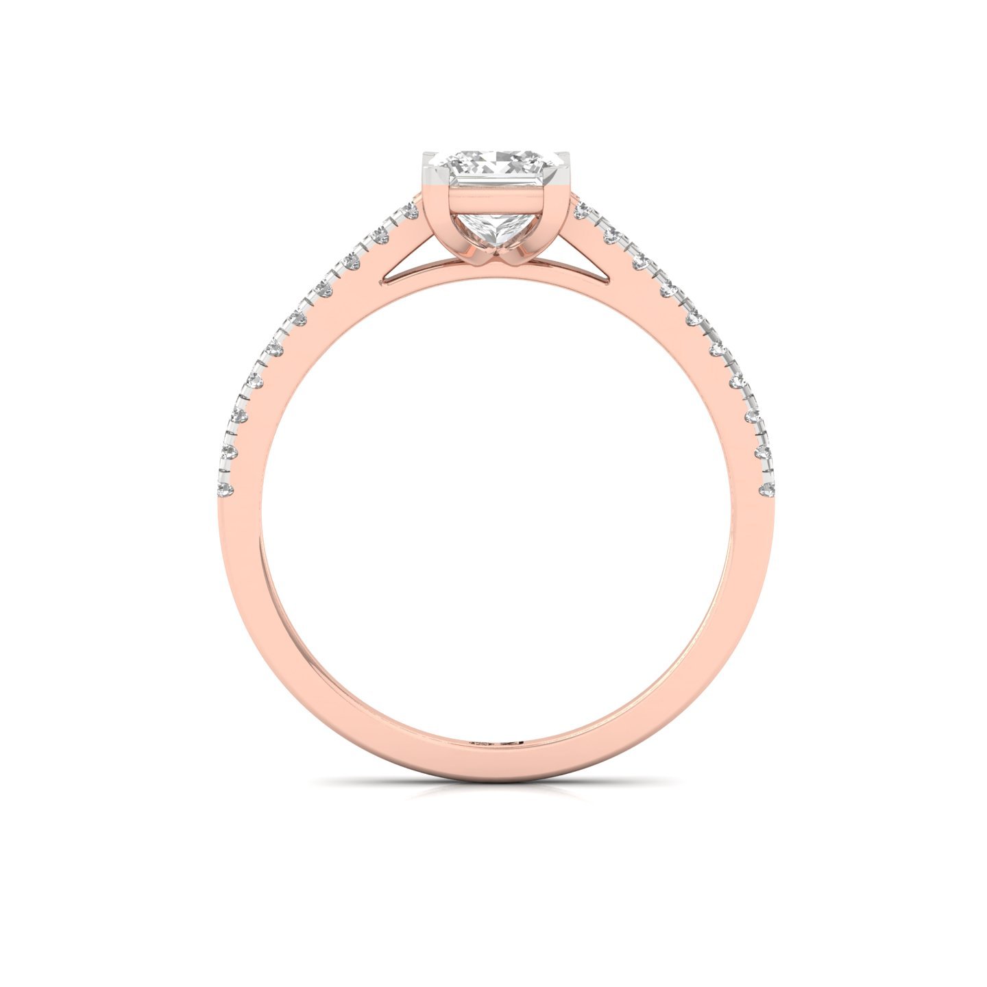 Princess Cut Diamond Solitaire Engagement Ring with Pave Band | Elegant Lab Grown CVD Diamond Ring of Love & Promise | 925 Silver | 10K | 14K | 18K - View 3