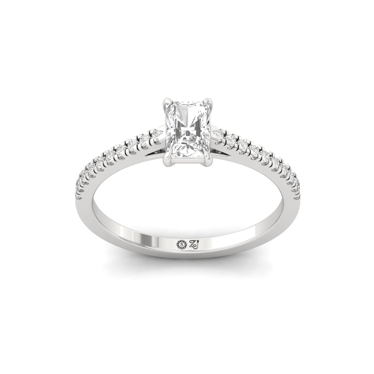 Radiant Cut Diamond Solitaire Engagement Ring with Pave Band | Timeless Lab Grown CVD Diamond Ring of Love & Elegance | 925 Silver | 10K | 14K | 18K - Main View