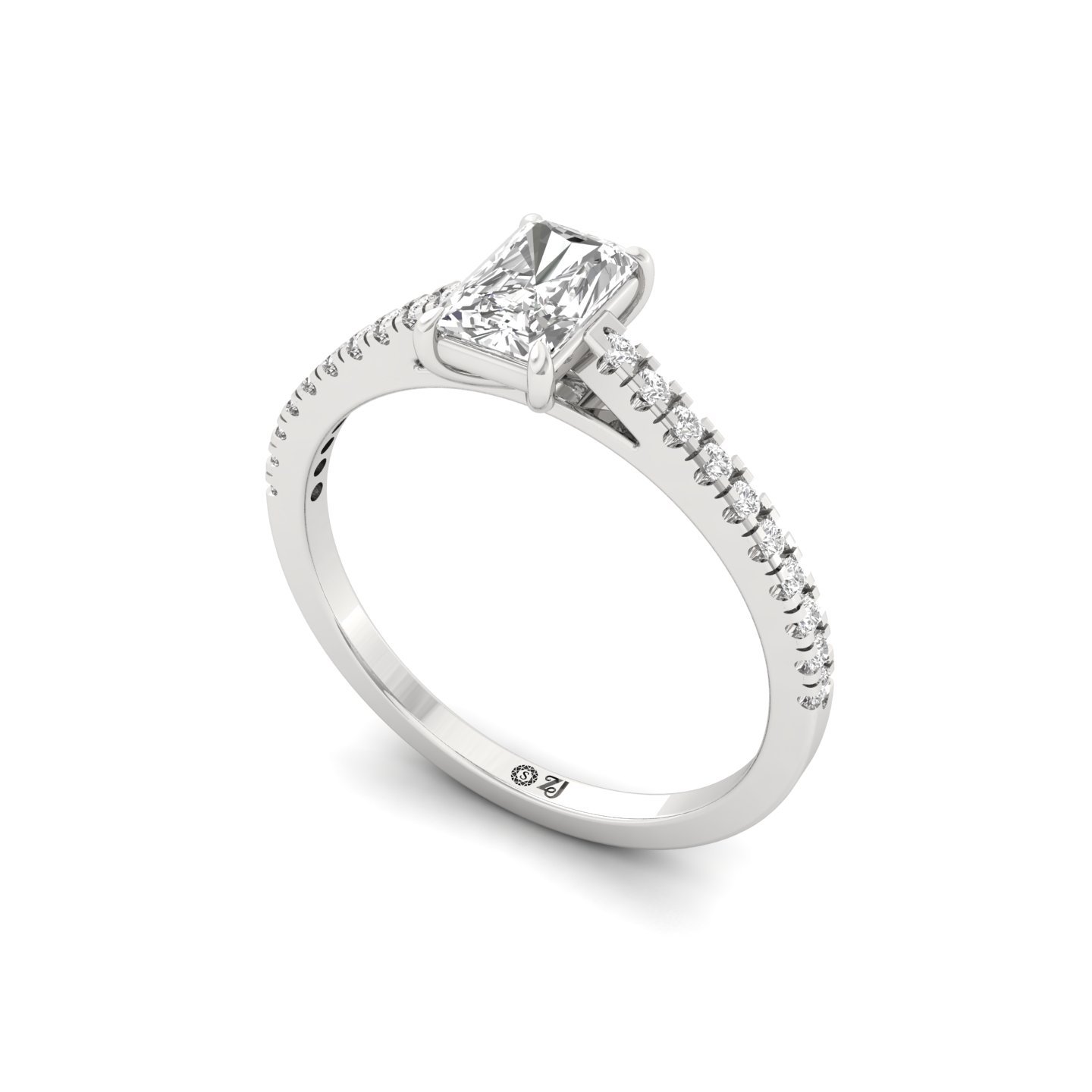 Radiant Cut Diamond Solitaire Engagement Ring with Pave Band | Timeless Lab Grown CVD Diamond Ring of Love & Elegance | 925 Silver | 10K | 14K | 18K - View 2