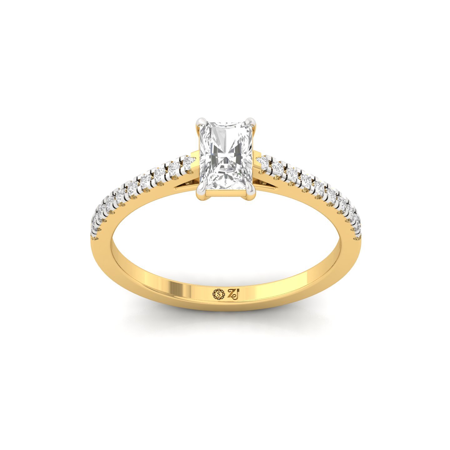 Radiant Cut Diamond Solitaire Engagement Ring with Pave Band | Timeless Lab Grown CVD Diamond Ring of Love & Elegance | 925 Silver | 10K | 14K | 18K - Gold Main View