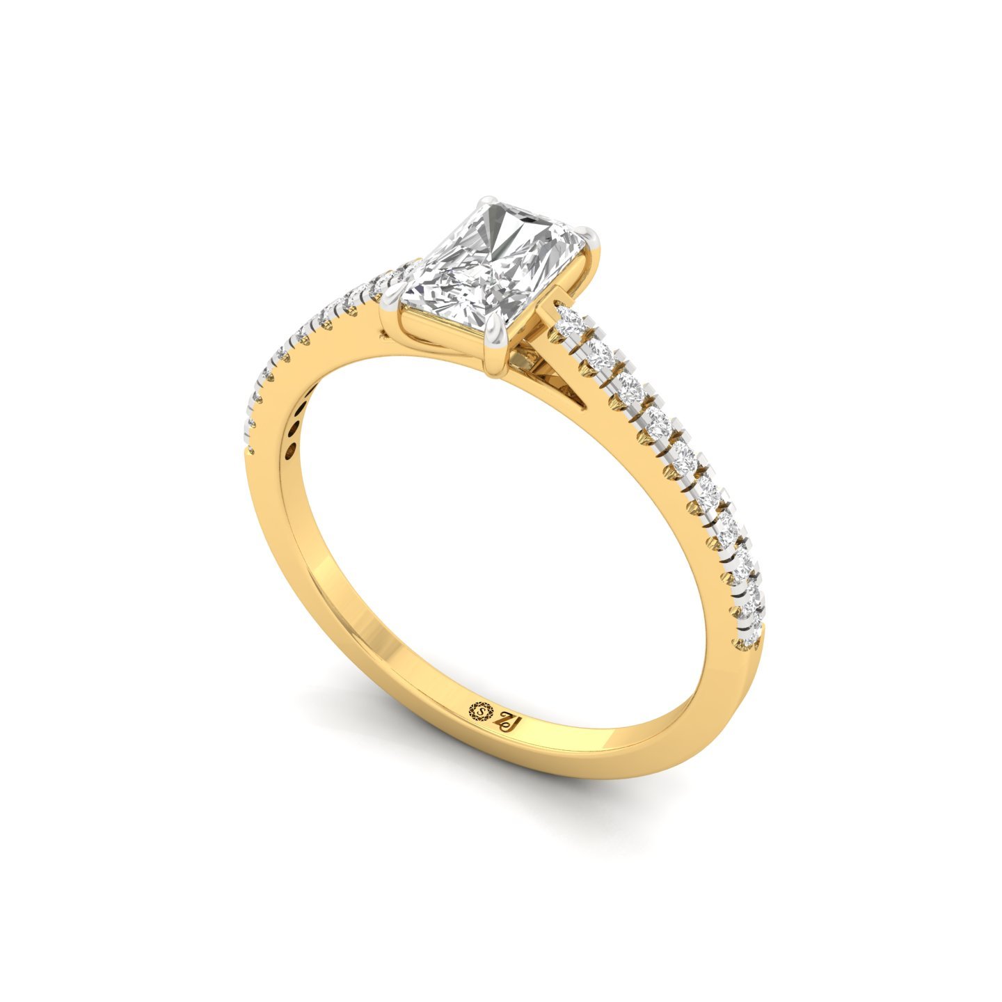 Radiant Cut Diamond Solitaire Engagement Ring with Pave Band | Timeless Lab Grown CVD Diamond Ring of Love & Elegance | 925 Silver | 10K | 14K | 18K - View 2