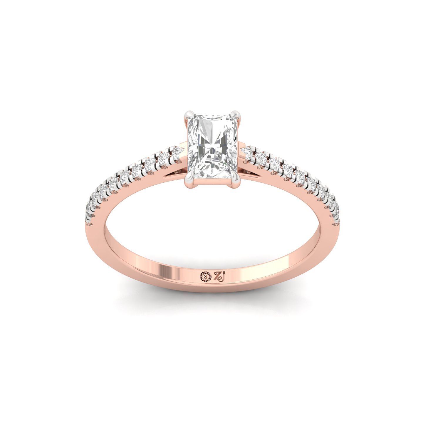 Radiant Cut Diamond Solitaire Engagement Ring with Pave Band | Timeless Lab Grown CVD Diamond Ring of Love & Elegance | 925 Silver | 10K | 14K | 18K - Rose Gold Main View