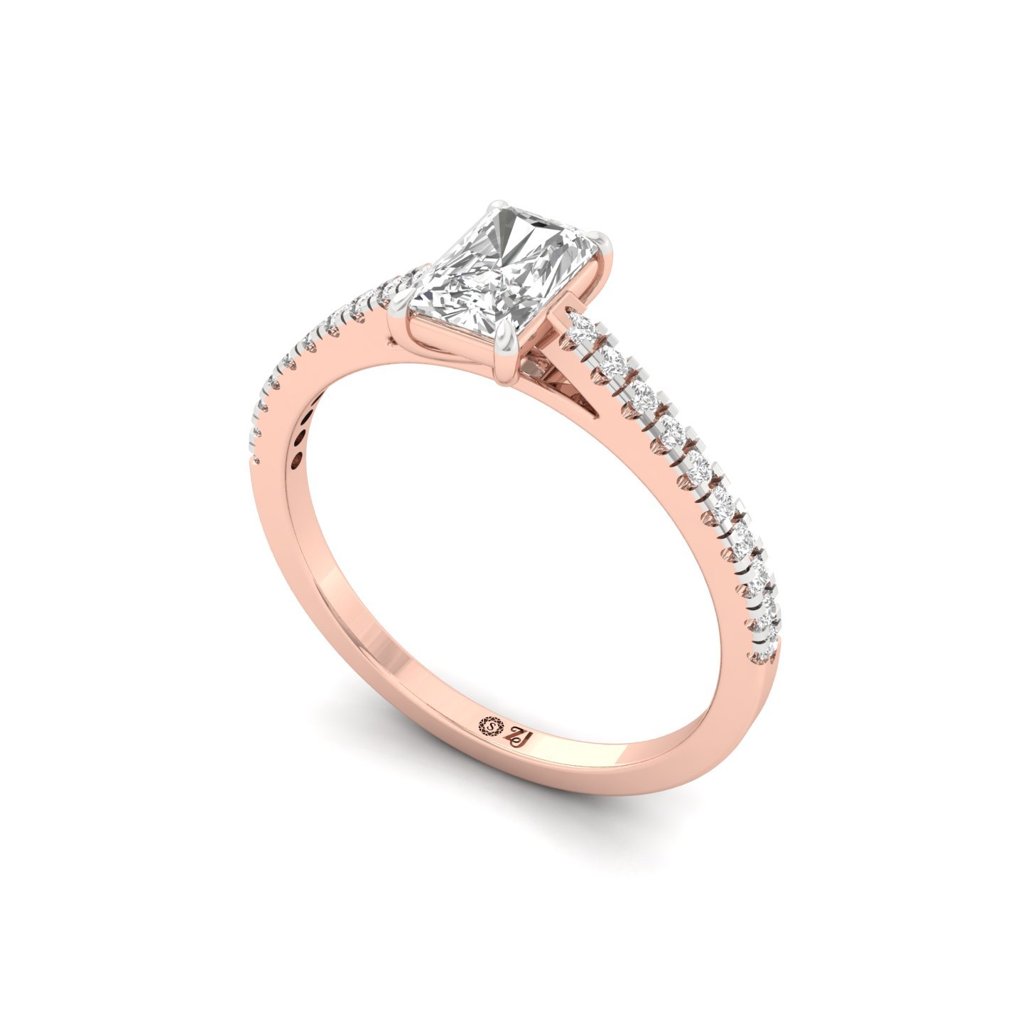 Radiant Cut Diamond Solitaire Engagement Ring with Pave Band | Timeless Lab Grown CVD Diamond Ring of Love & Elegance | 925 Silver | 10K | 14K | 18K - View 2