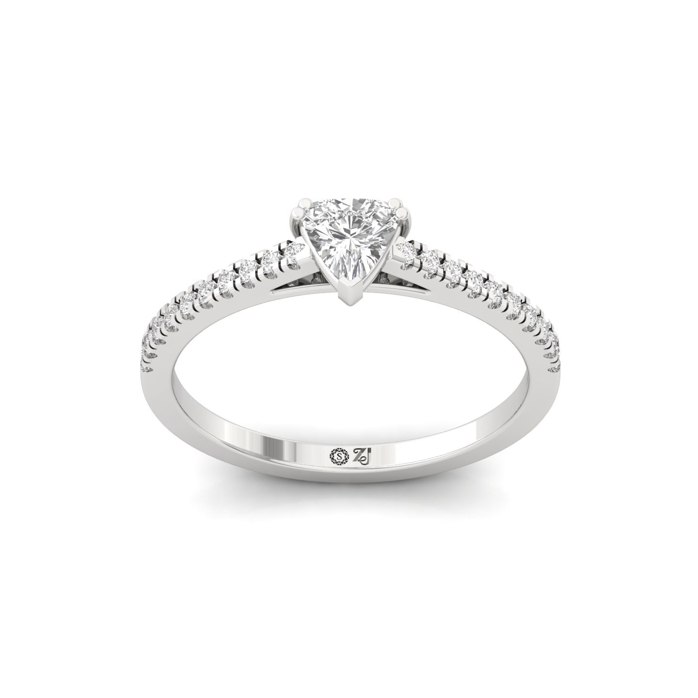 Trillion Cut Diamond Solitaire Engagement Ring with Pave Band | Lab Grown CVD Diamond Ring of Love & Strength | 925 Silver | 10K | 14K | 18K - Main View