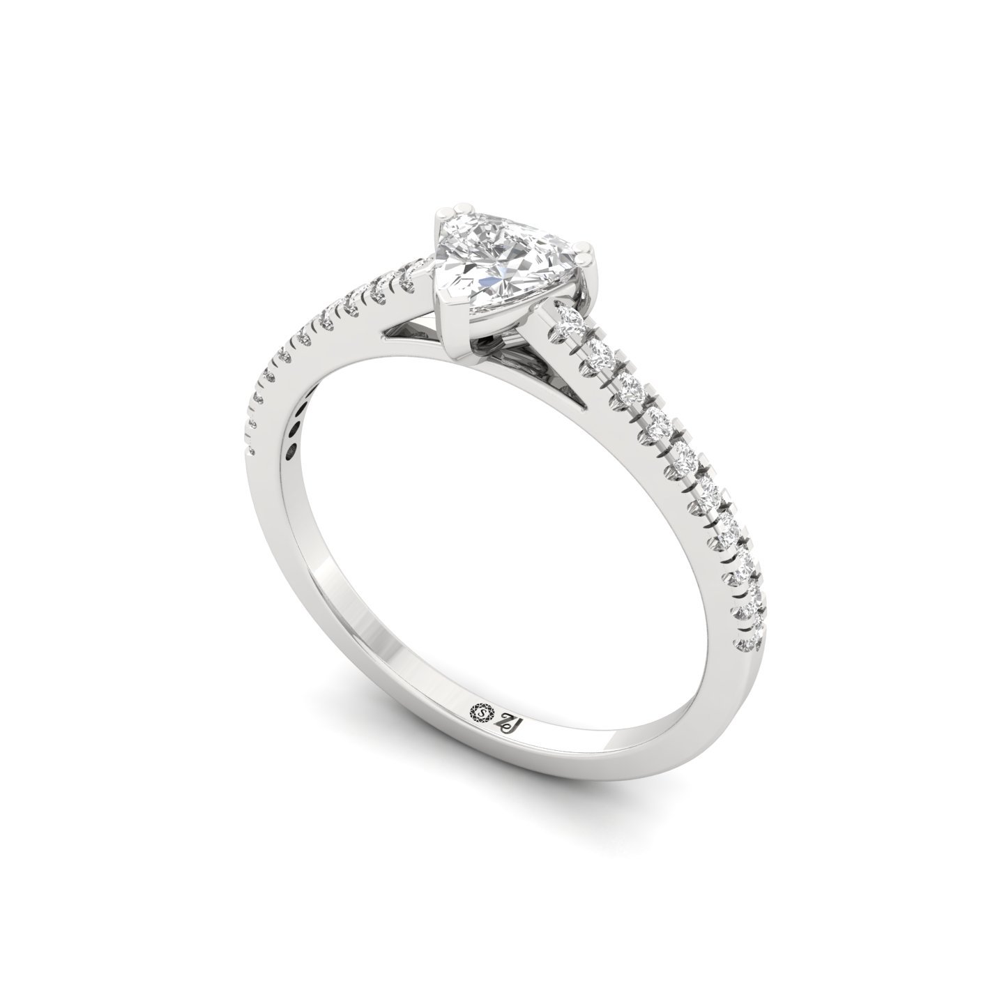 Trillion Cut Diamond Solitaire Engagement Ring with Pave Band | Lab Grown CVD Diamond Ring of Love & Strength | 925 Silver | 10K | 14K | 18K - View 2